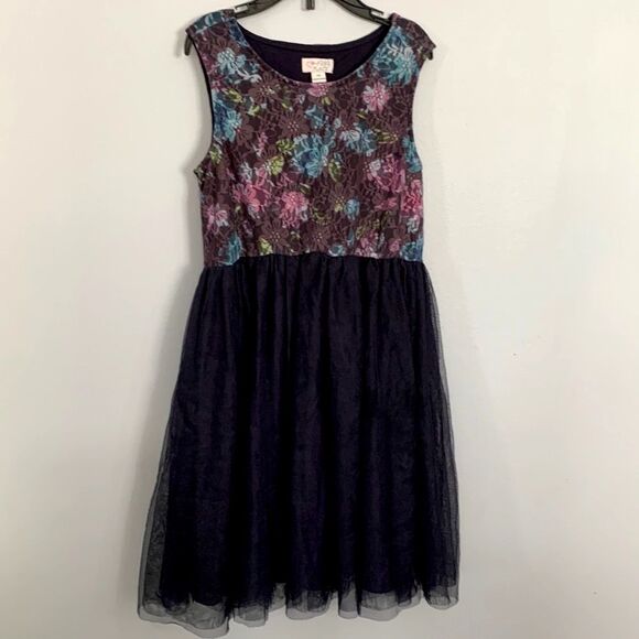THE CHILDREN’S PLACE Big Girls Navy Blue Floral Lace Tulle Tank Dress Size 10 - Picture 1 of 8